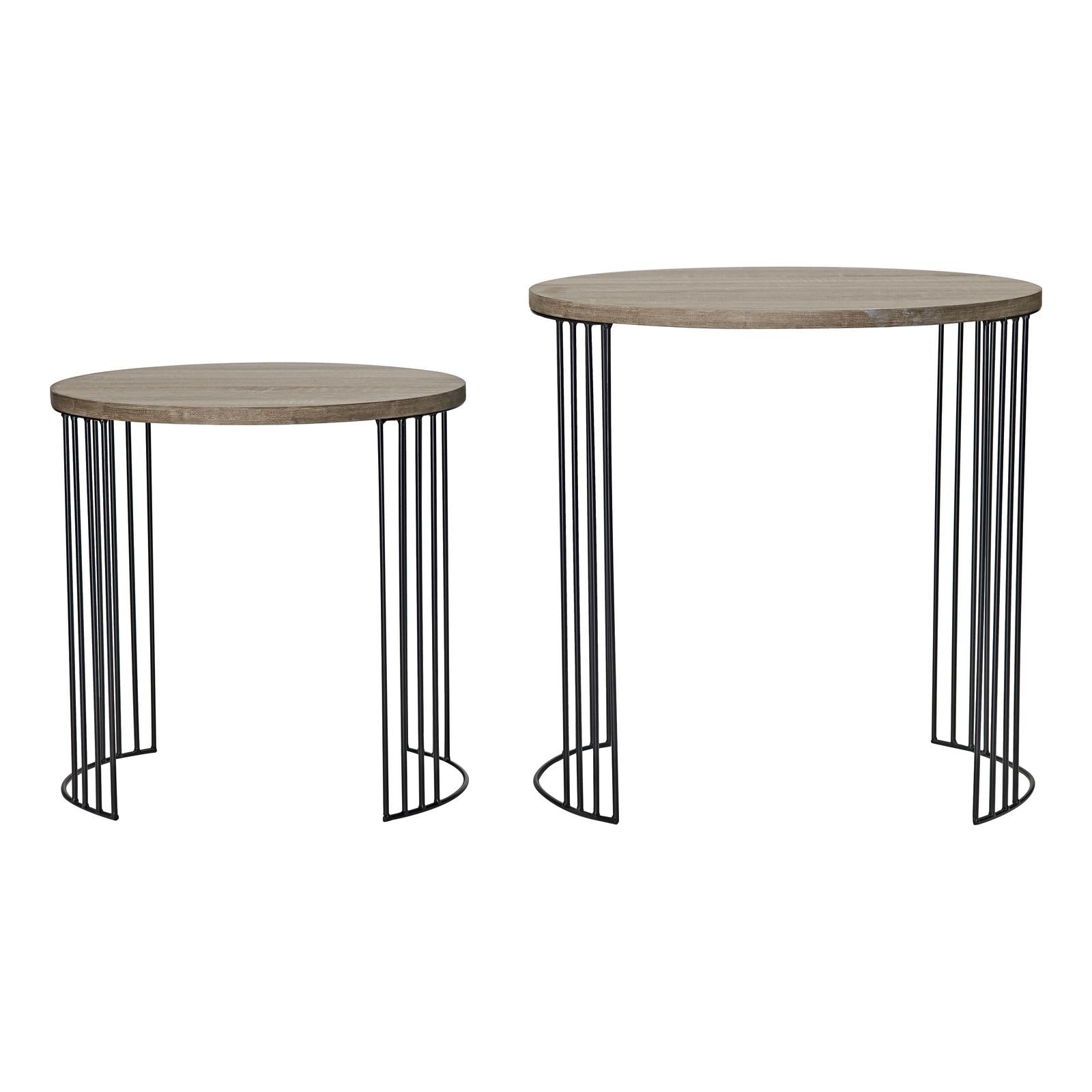Drum Nest of 2 Round Tables Oak Effect