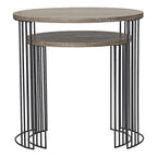 Drum Nest of 2 Round Tables Oak Effect