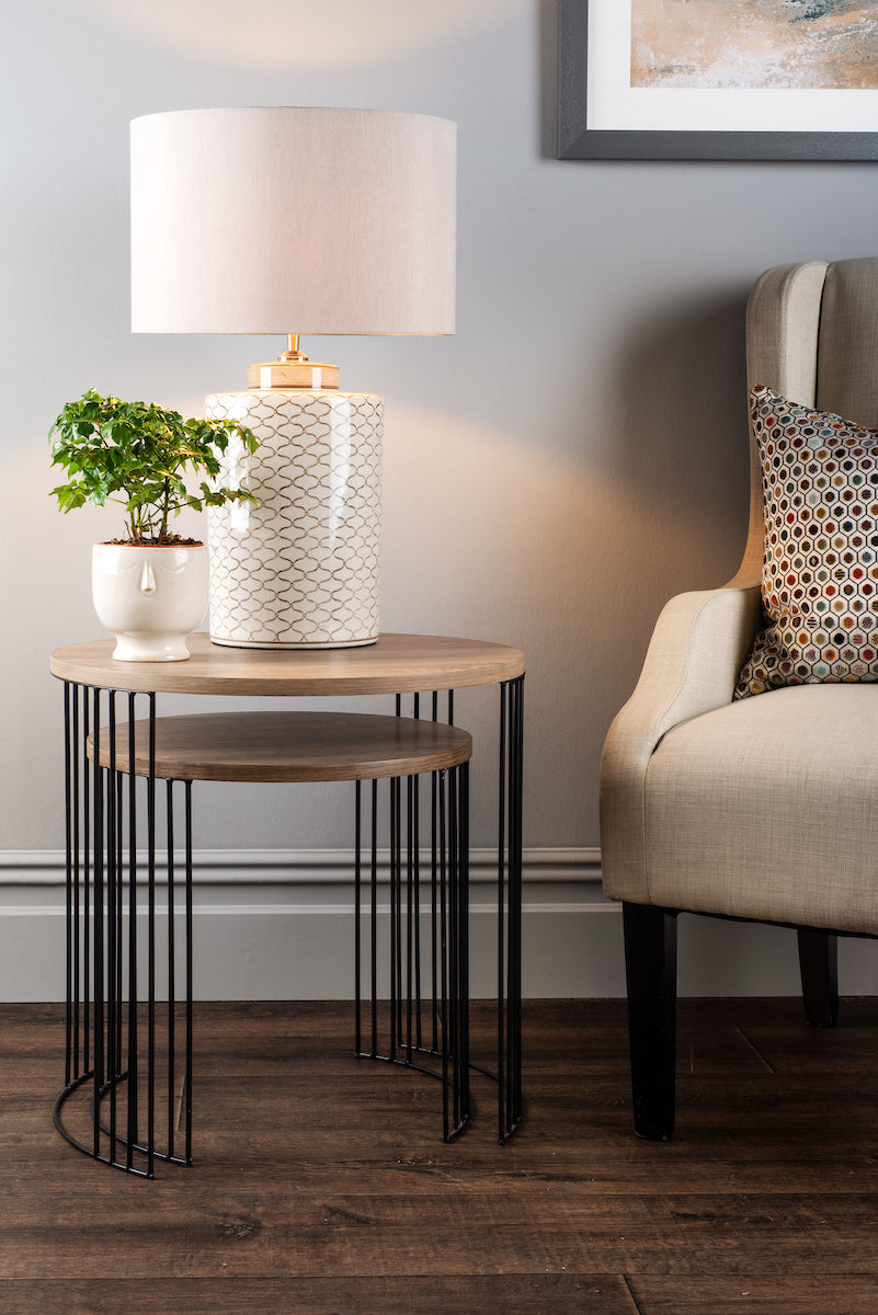 Drum Nest of 2 Round Tables Oak Effect