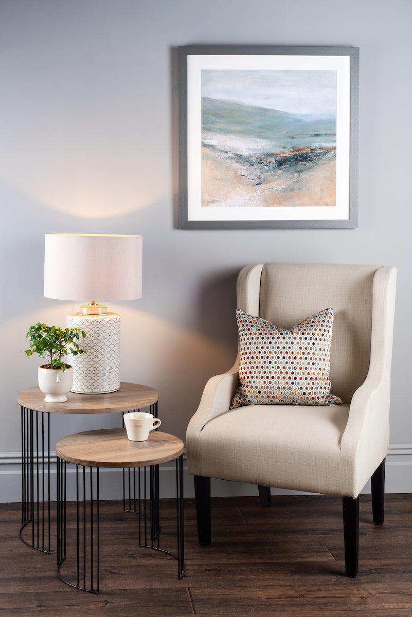 Drum Nest of 2 Round Tables Oak Effect