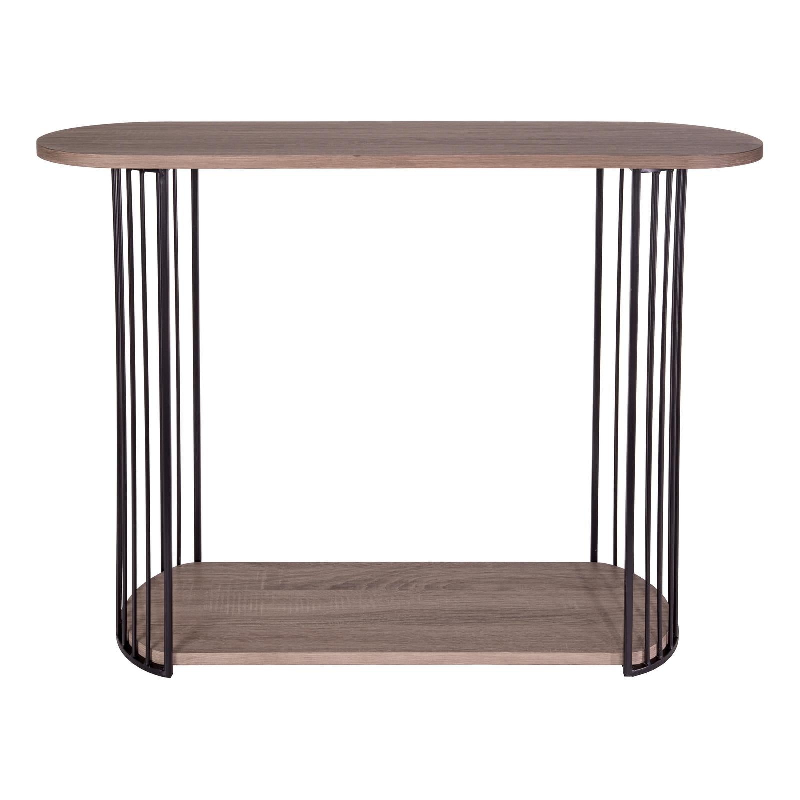Drum Console Table Oak Effect Veneer and Matt Black