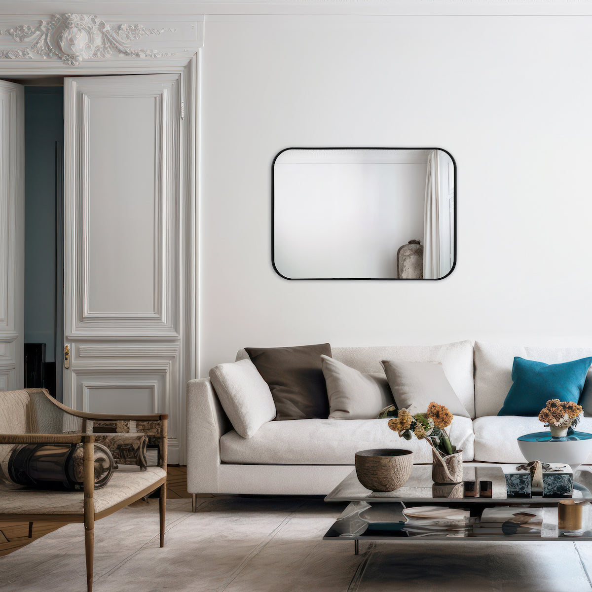 Firuz Rectangle Mirror Thin Matt Black Frame 90 X 60cm