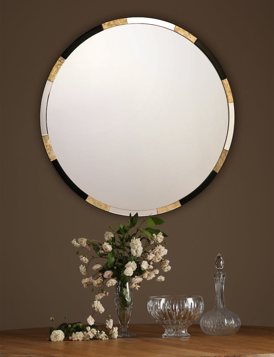 Gadany Round Gold Leaf And Black Glass Mirror 80cm