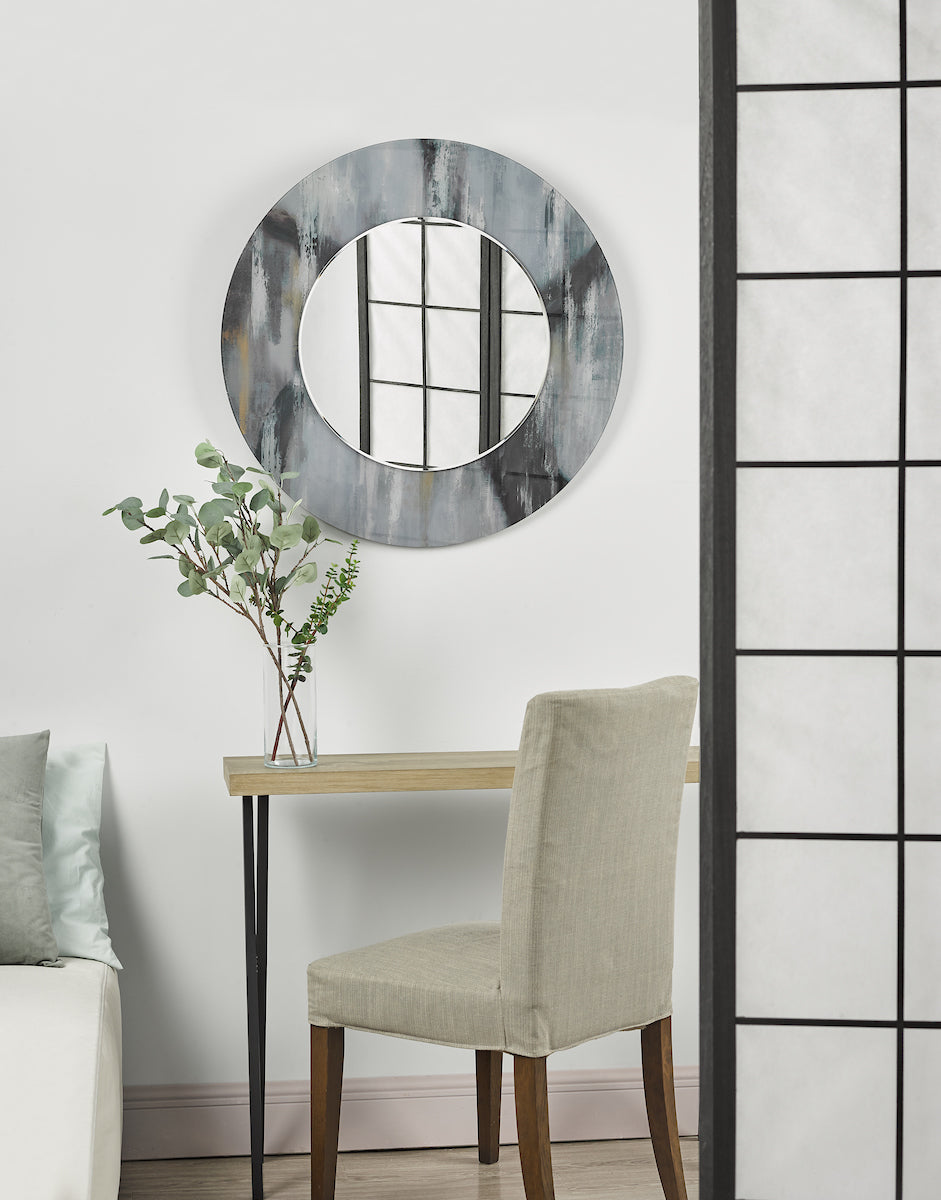 Mehera Round Mirror Grey Marble Print 80cm