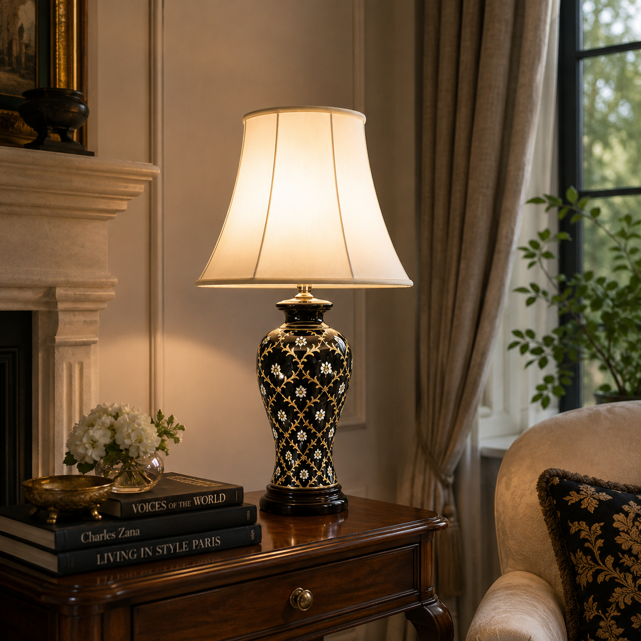 TL7091-7055 - Black Glaze Floral Table Lamp