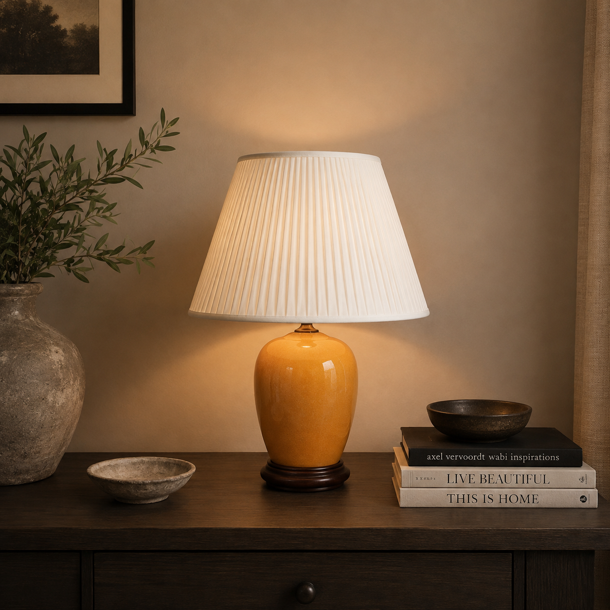 TL361B - Tan And Glazed Table Lamp