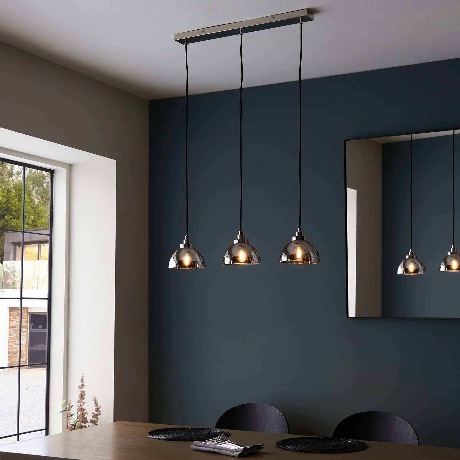 Caspa Modern 3-Light Linear Pendant Light with Smokey Mirror Glass