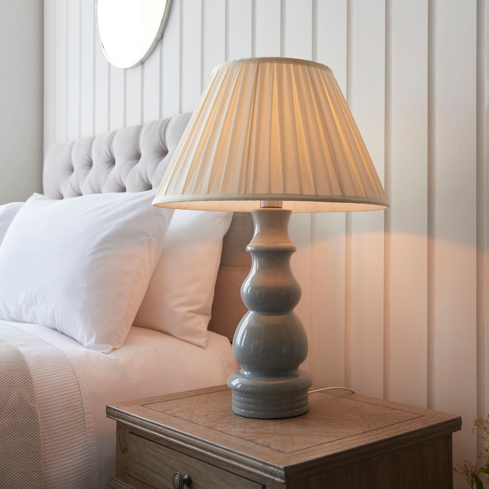 Provence Gloss Blue Grey Table Lamp with Satin Nickel Details