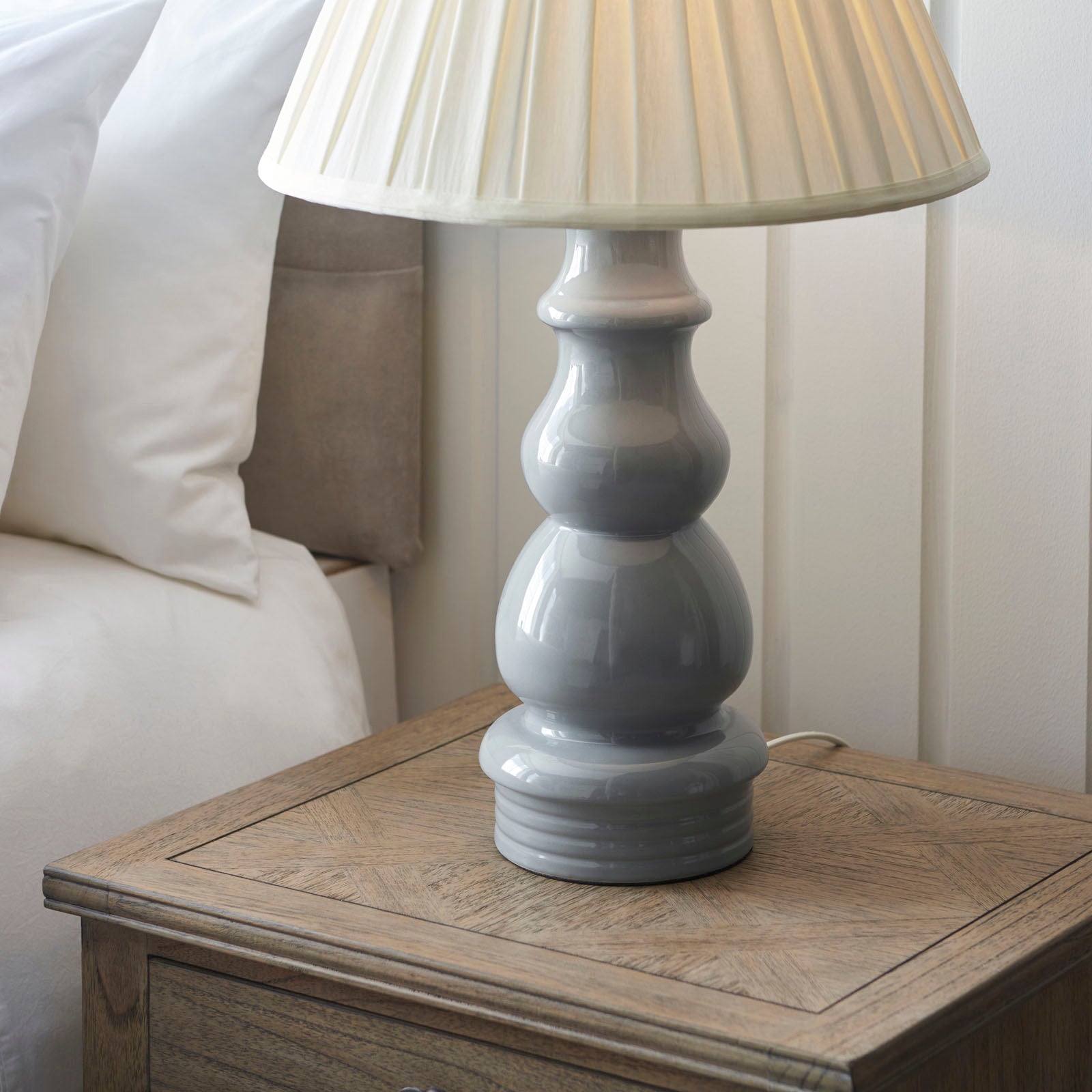 Provence Gloss Blue Grey Table Lamp with Satin Nickel Details