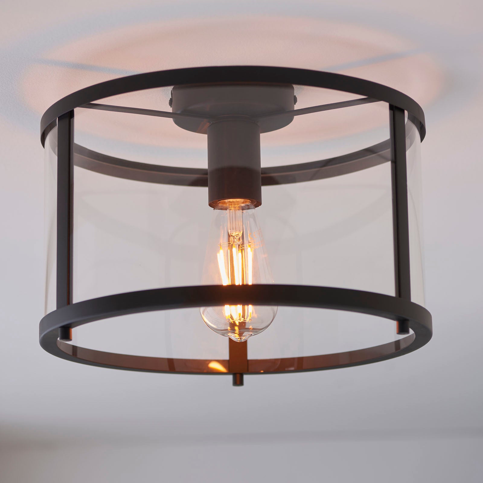 Hopton Matt Black Flush Ceiling Light with Clear Glass