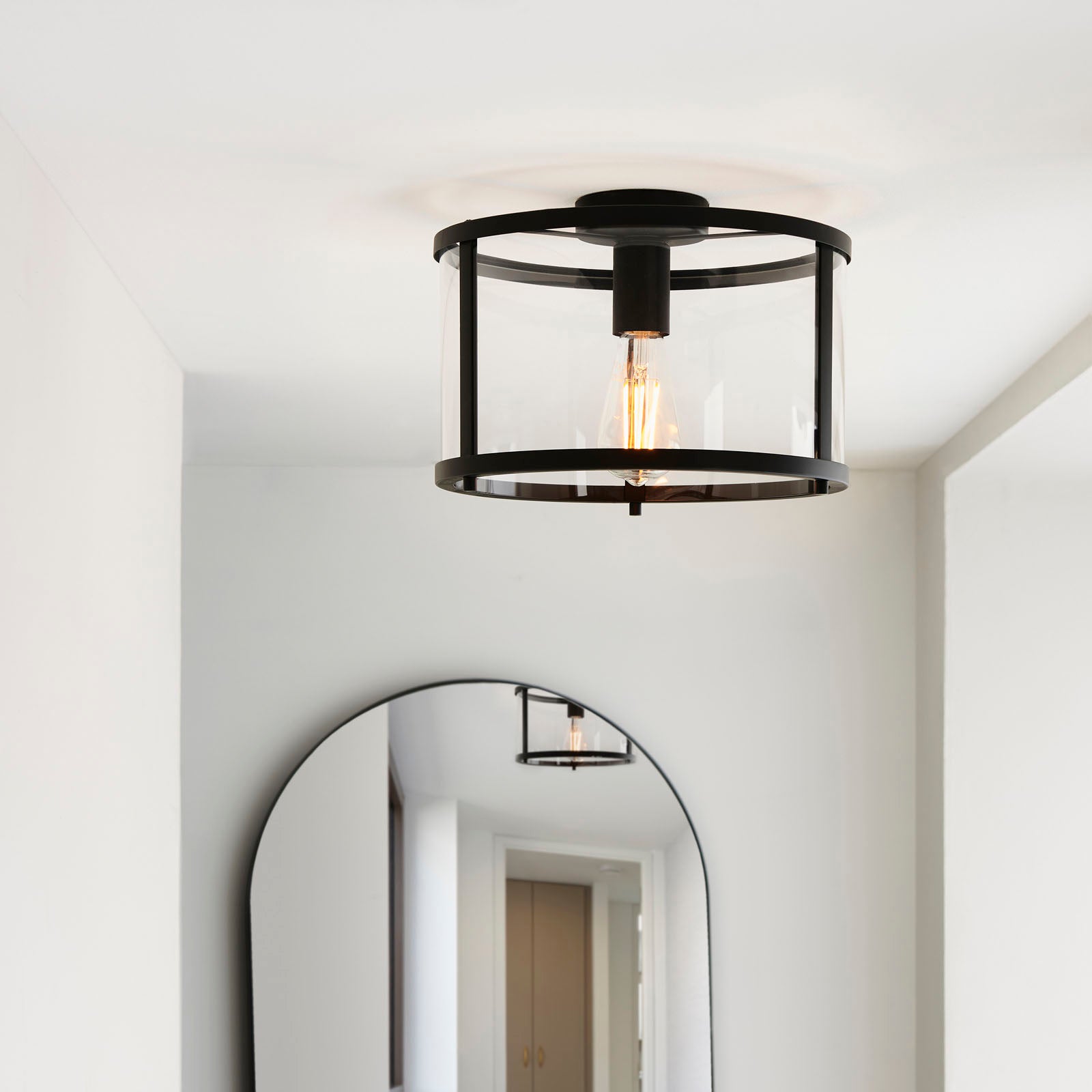 Hopton Matt Black Flush Ceiling Light with Clear Glass