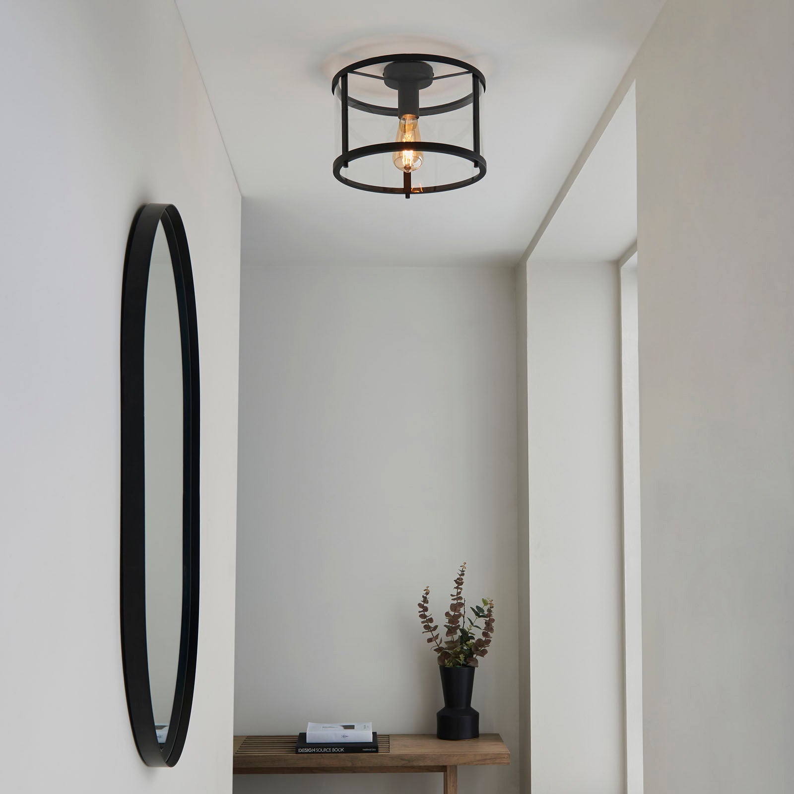 Hopton Matt Black Flush Ceiling Light with Clear Glass