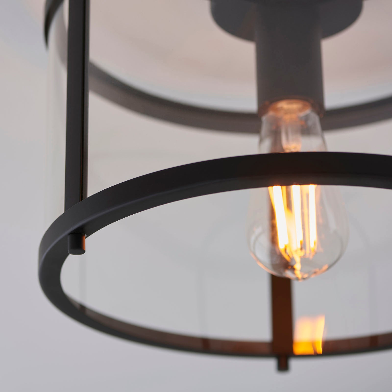 Hopton Matt Black Flush Ceiling Light with Clear Glass
