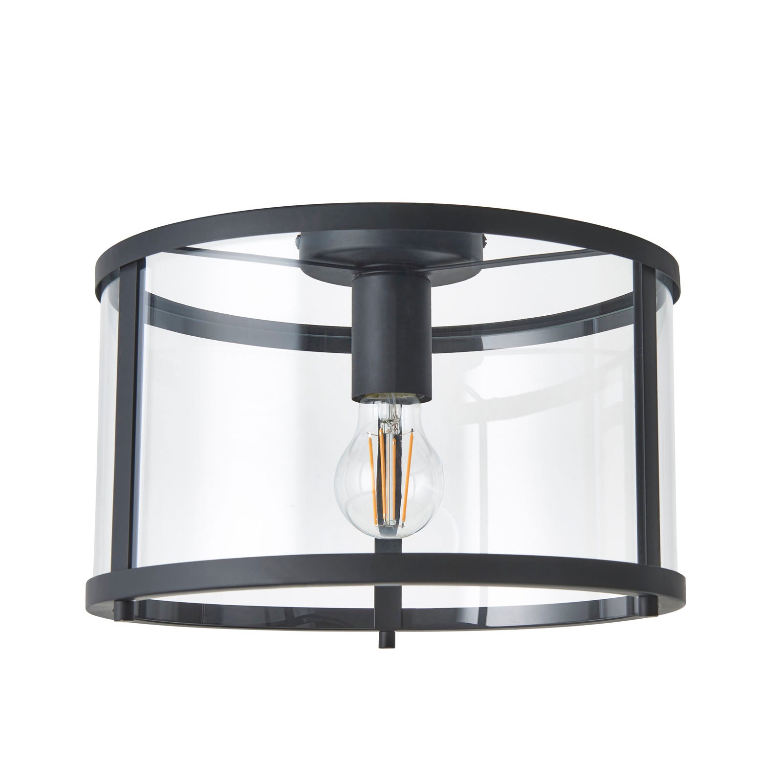 Hopton Matt Black Flush Ceiling Light with Clear Glass