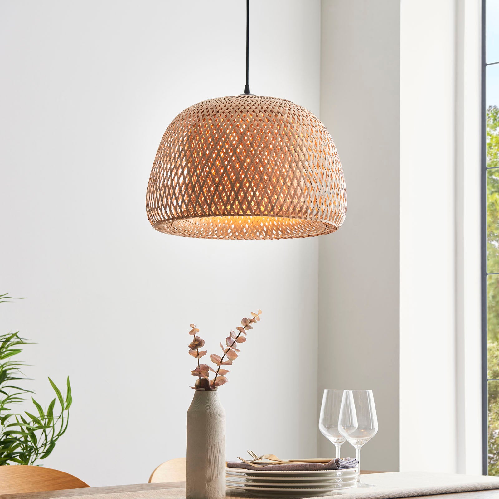 Bali 1-Light Pendant: Natural Raffia Twine (Elongated Sphere)