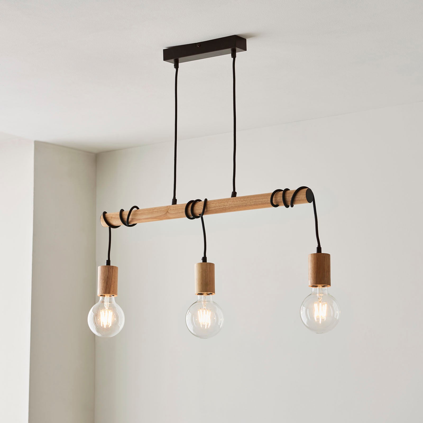 Sven Natural Wood & Black 3-Light Pendant