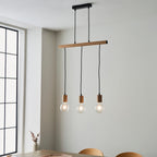 Sven Natural Wood & Black 3-Light Pendant