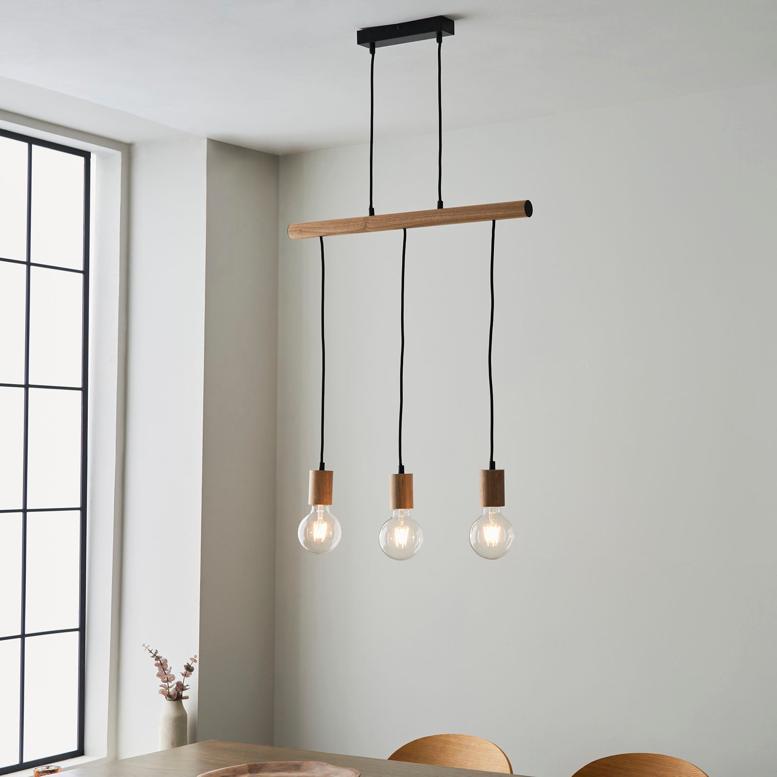 Sven Natural Wood & Black 3-Light Pendant