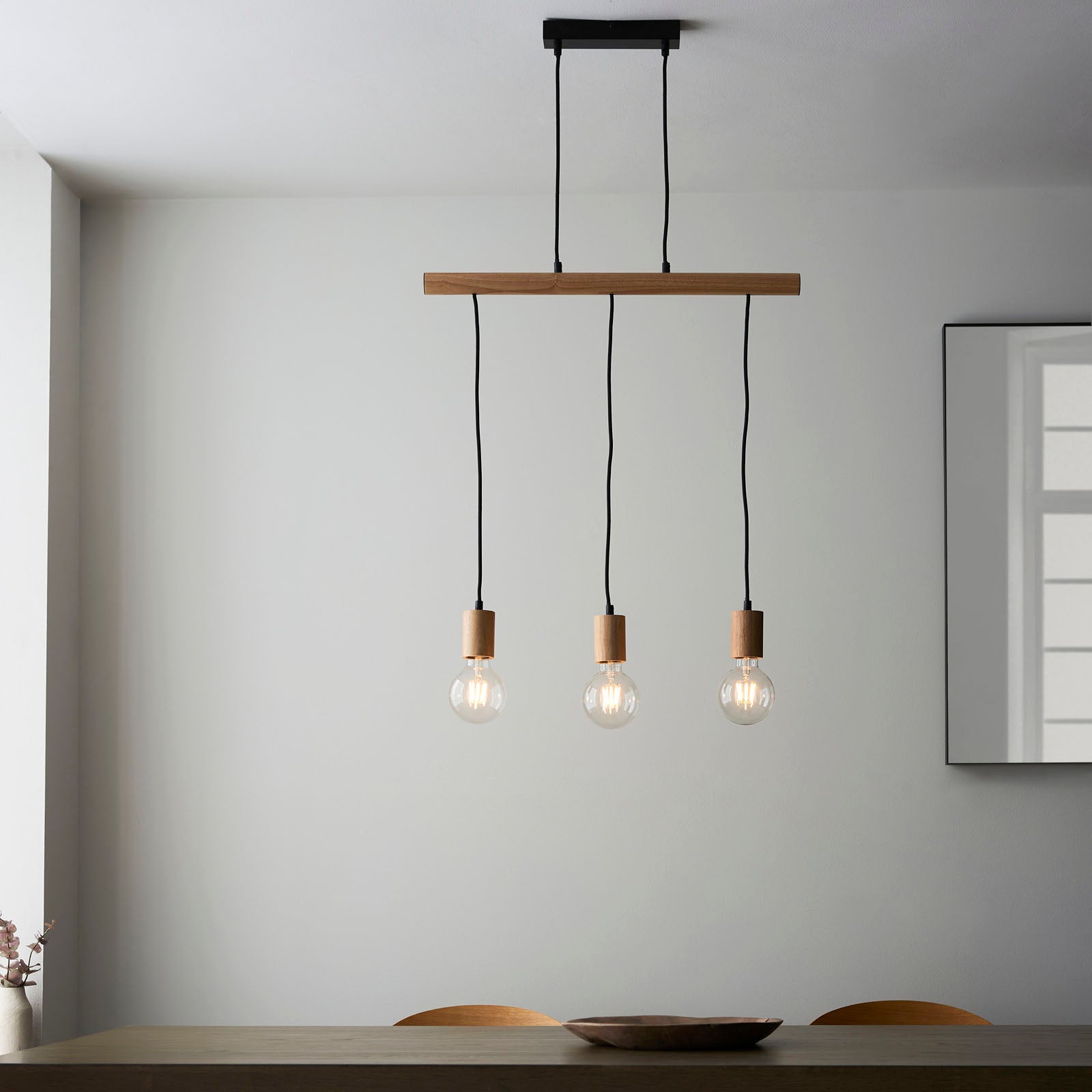 Sven Natural Wood & Black 3-Light Pendant