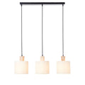 Durban 3-Light Linear Scandi Pendant with Natural Wood & Linen Shades