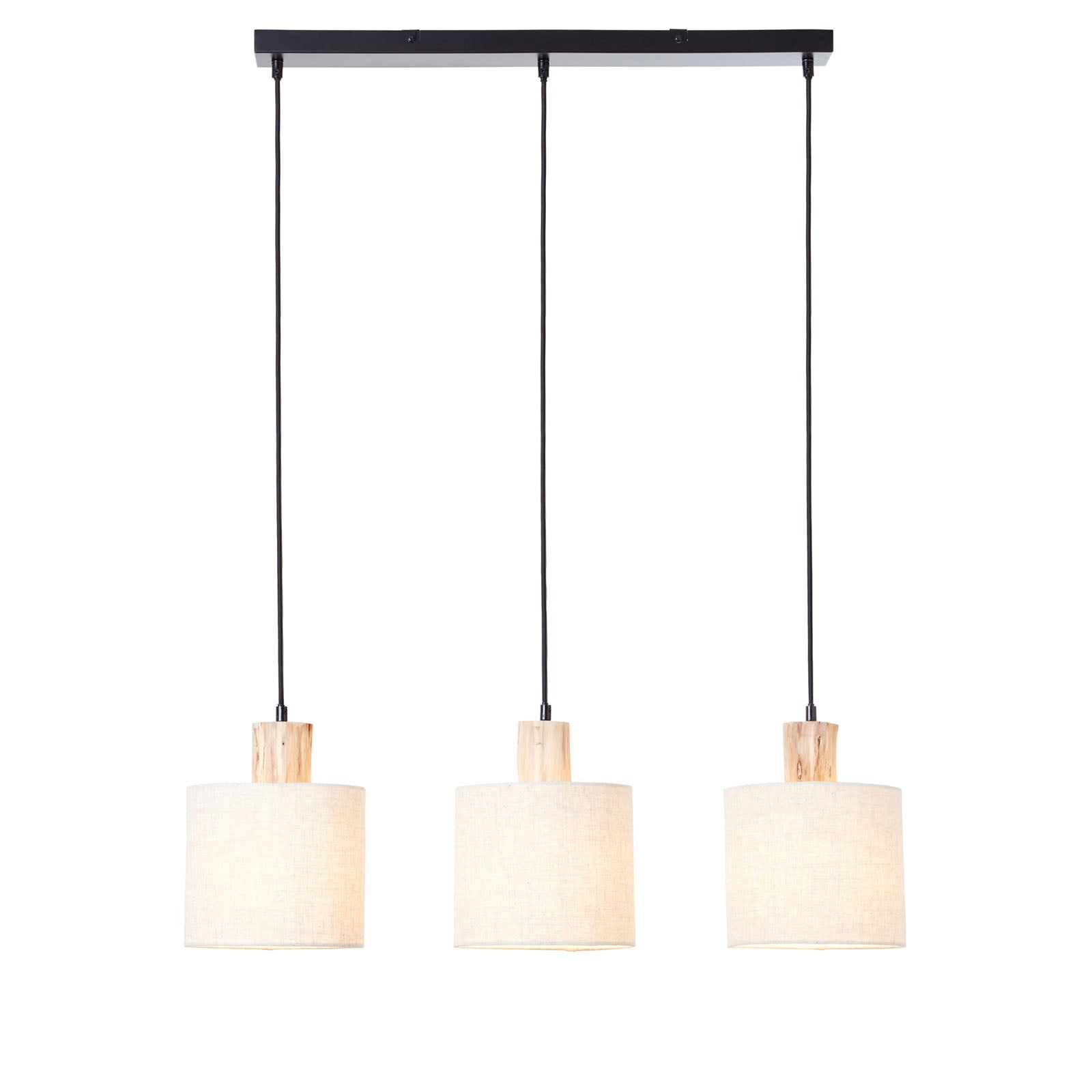 Durban 3-Light Linear Scandi Pendant with Natural Wood & Linen Shades