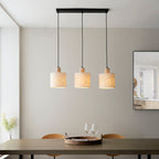 Durban 3-Light Linear Scandi Pendant with Natural Wood & Linen Shades