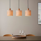 Durban 3-Light Linear Scandi Pendant with Natural Wood & Linen Shades