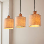 Durban 3-Light Linear Scandi Pendant with Natural Wood & Linen Shades