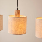 Durban 3-Light Linear Scandi Pendant with Natural Wood & Linen Shades
