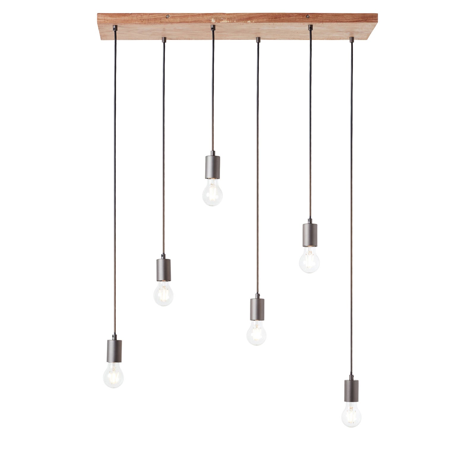 Stellan 6-Light Linear Pendant (Natural Wood & Black, Adjustable)