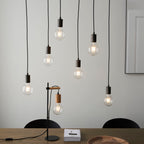 Stellan 6-Light Linear Pendant (Natural Wood & Black, Adjustable)