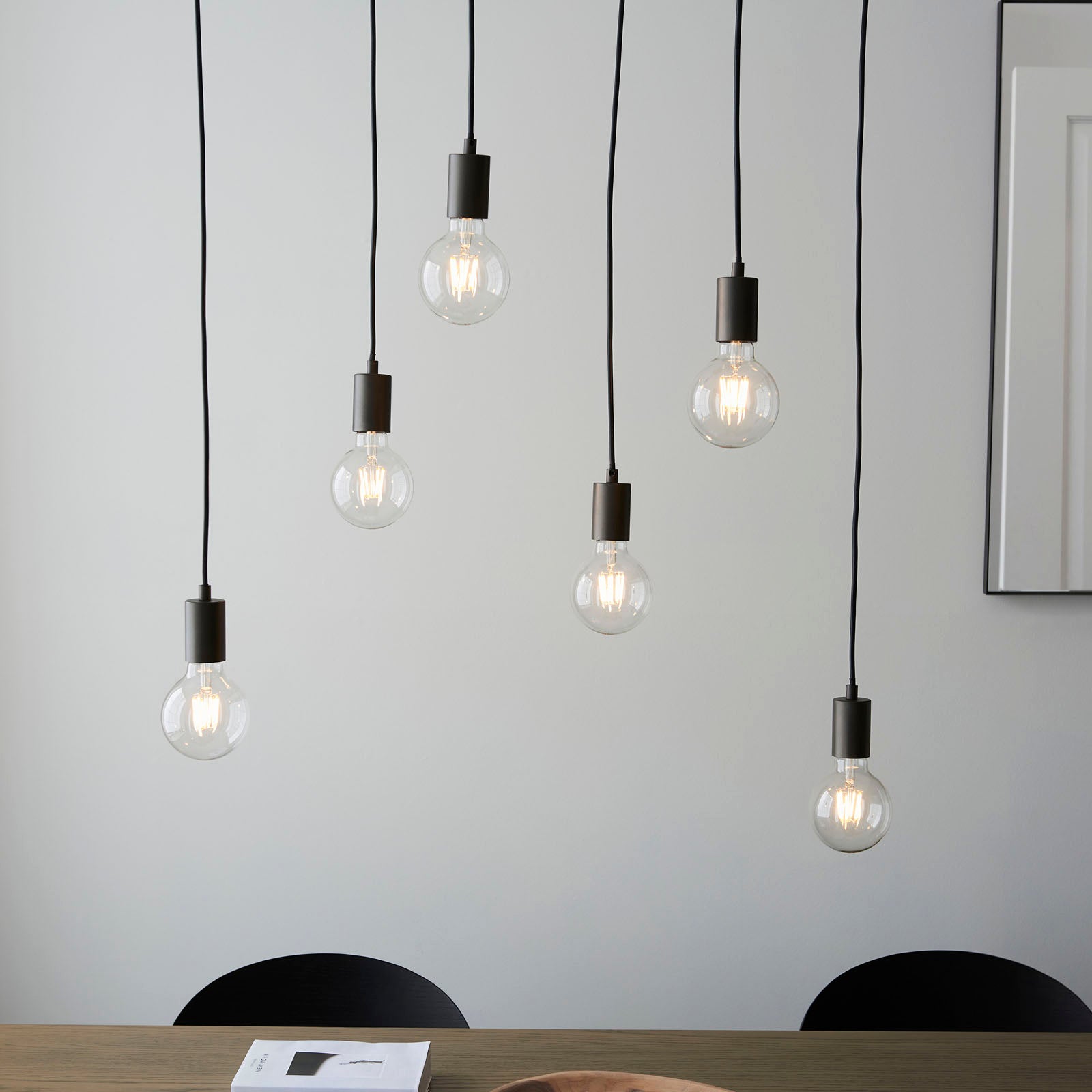 Stellan 6-Light Linear Pendant (Natural Wood & Black, Adjustable)