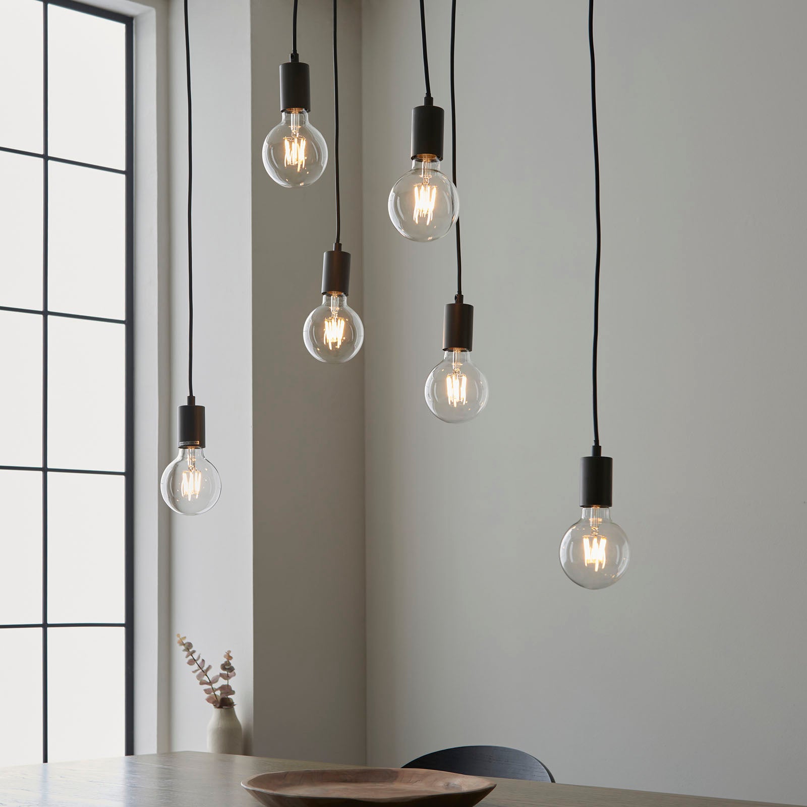 Stellan 6-Light Linear Pendant (Natural Wood & Black, Adjustable)