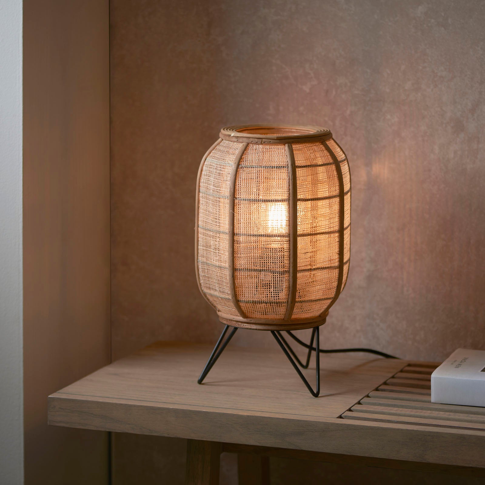 Zaire 1-Light Handmade Wood & Natural Linen Table Lamp