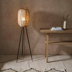 Zaire 1-Light Handmade Wood & Natural Linen Floor Lamp