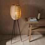 Zaire 1-Light Handmade Wood & Natural Linen Floor Lamp