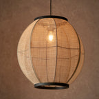 Zaire 1-Light Handmade Wood & Natural Linen Large Pendant Light