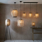 Zaire 1-Light Handmade Wood & Natural Linen Large Pendant Light
