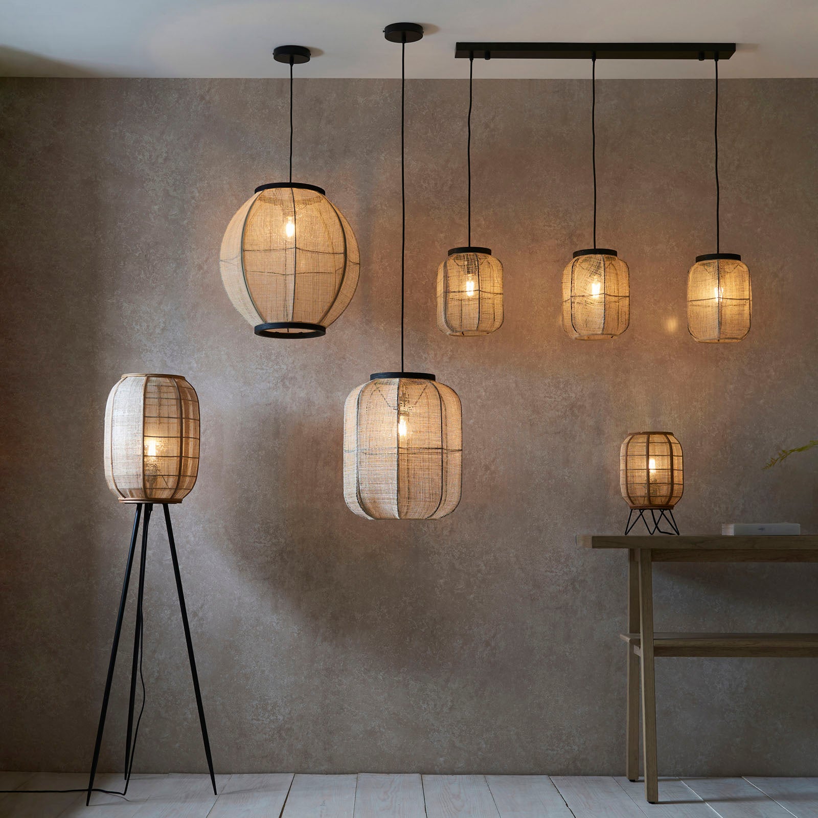 Zaire 1-Light Handmade Wood & Natural Linen Large Pendant Light