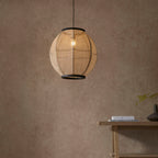 Zaire 1-Light Handmade Wood & Natural Linen Large Pendant Light