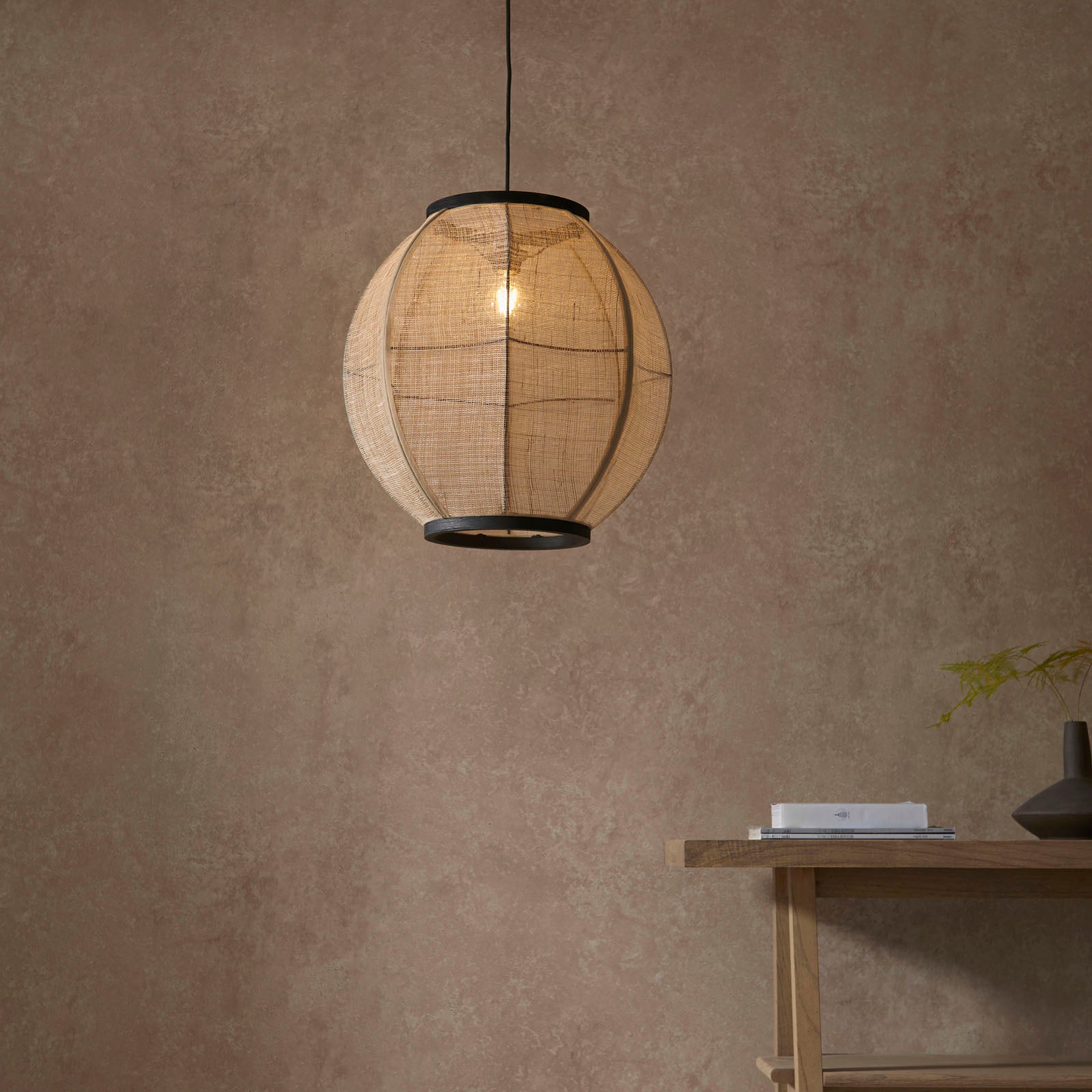 Zaire 1-Light Handmade Wood & Natural Linen Large Pendant Light