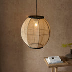 Zaire 1-Light Handmade Wood & Natural Linen Large Pendant Light