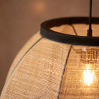 Zaire 1-Light Handmade Wood & Natural Linen Large Pendant Light