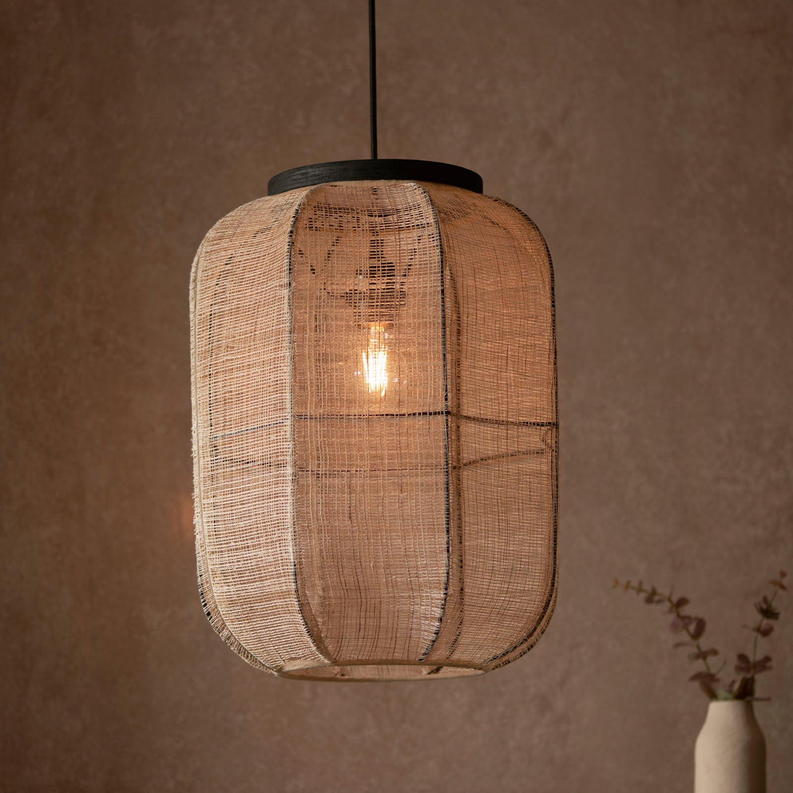 Zaire 1-Light Handmade Wood & Natural Linen Medium Pendant Light