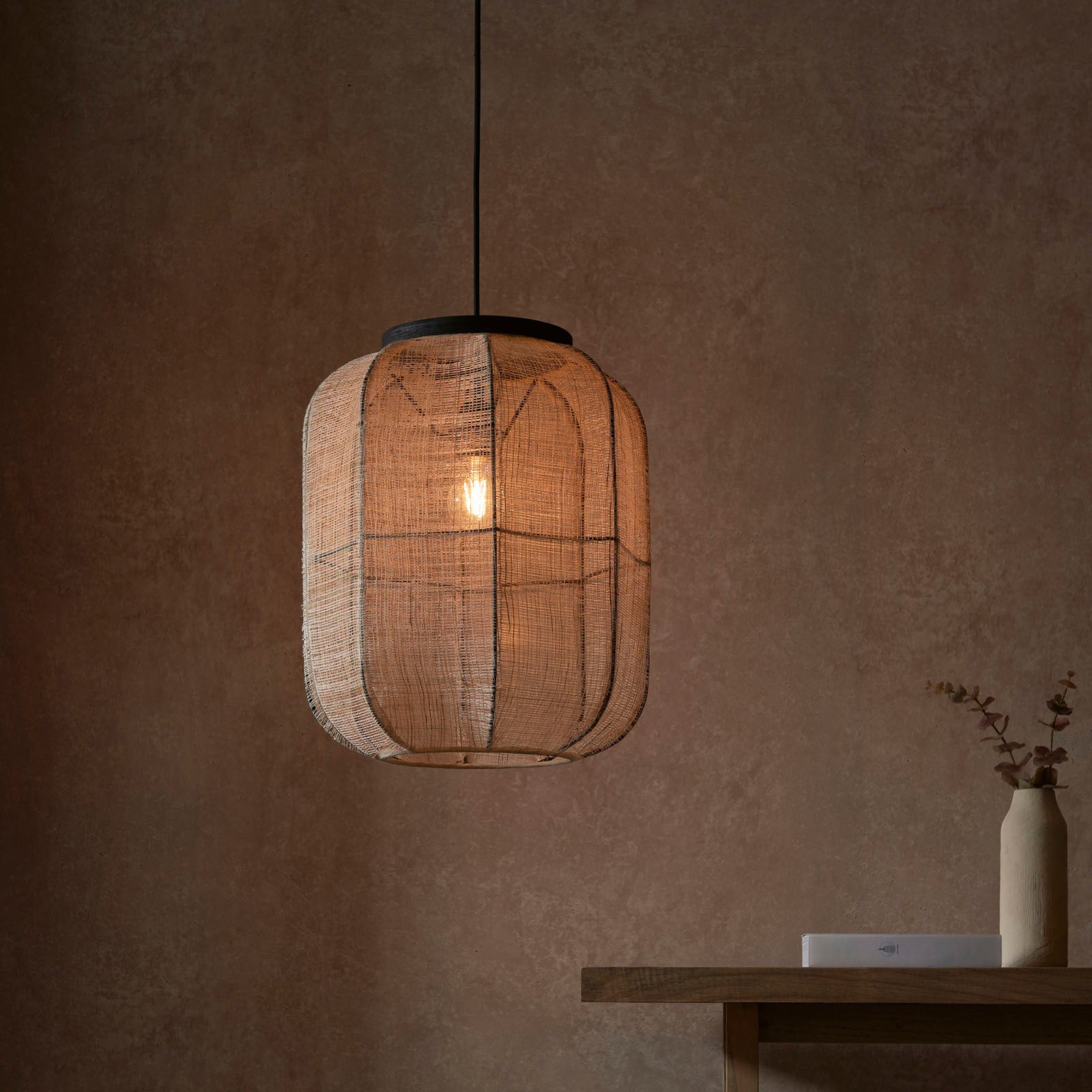 Zaire 1-Light Handmade Wood & Natural Linen Medium Pendant Light
