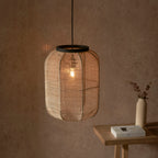 Zaire 1-Light Handmade Wood & Natural Linen Medium Pendant Light