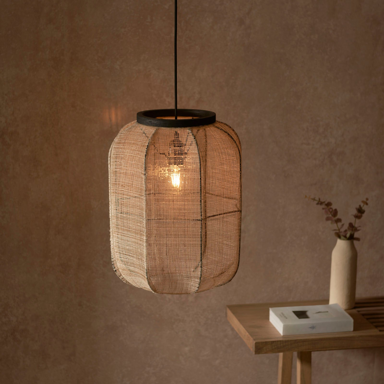 Zaire 1-Light Handmade Wood & Natural Linen Medium Pendant Light
