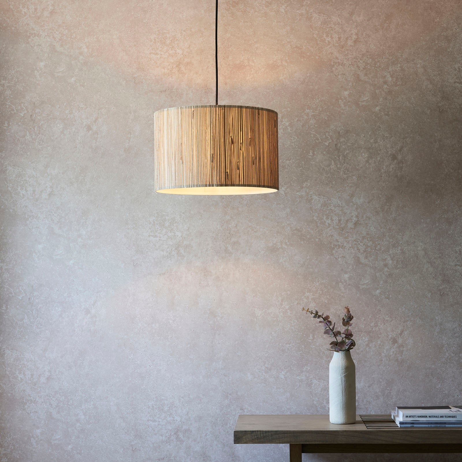 Longshore Natural Seagrass Pendant Light with Matt Black Accents