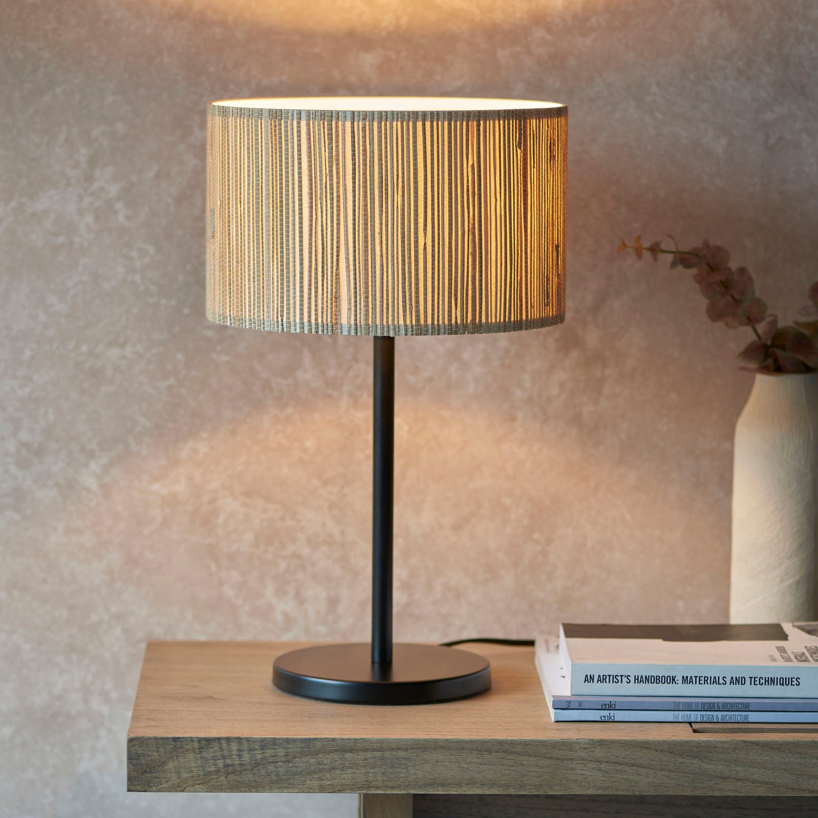 Longshore Natural Seagrass Table Lamp with Matt Black Accents