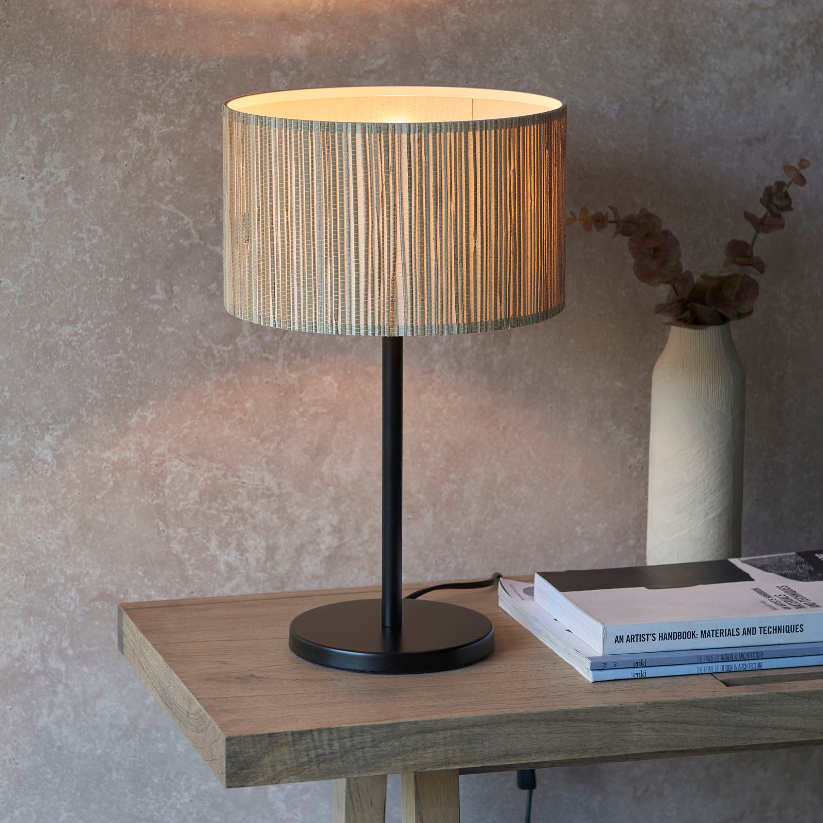 Longshore Natural Seagrass Table Lamp with Matt Black Accents